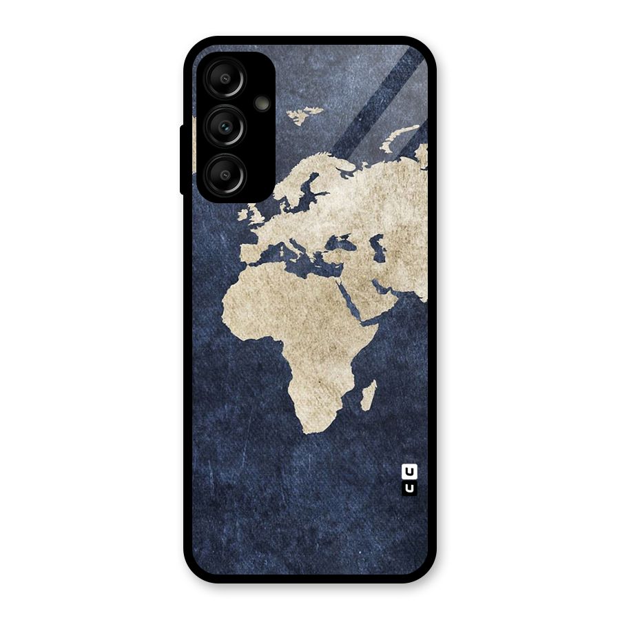 World Map Blue Gold Glass Back Case for Galaxy A14 5G