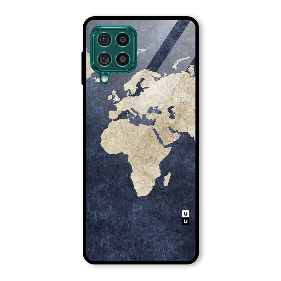 World Map Blue Gold Glass Back Case for Galaxy F62