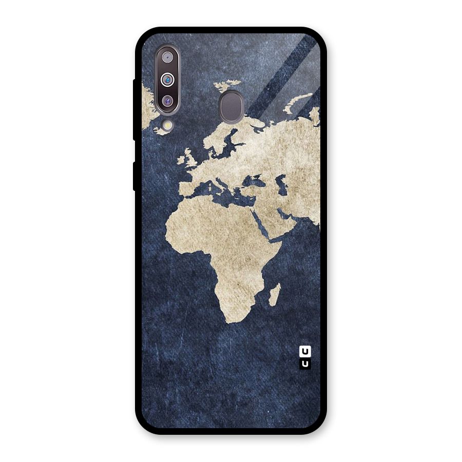 World Map Blue Gold Glass Back Case for Galaxy M30