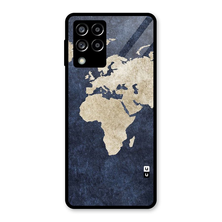 World Map Blue Gold Glass Back Case for Galaxy M53 5G