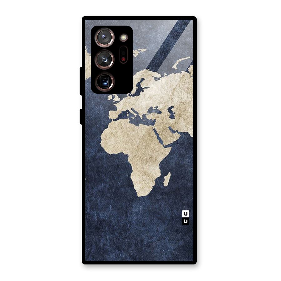 World Map Blue Gold Glass Back Case for Galaxy Note 20 Ultra