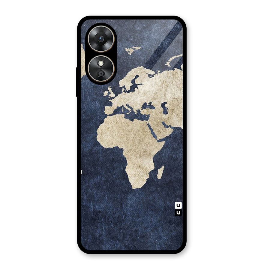 World Map Blue Gold Glass Back Case for Oppo A17