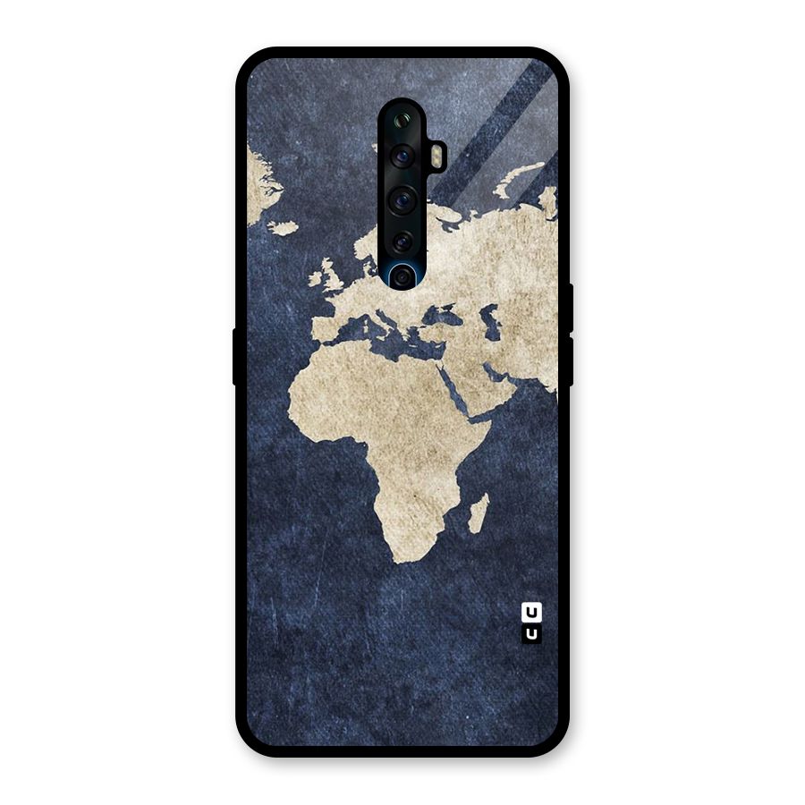 World Map Blue Gold Glass Back Case for Oppo Reno2 Z