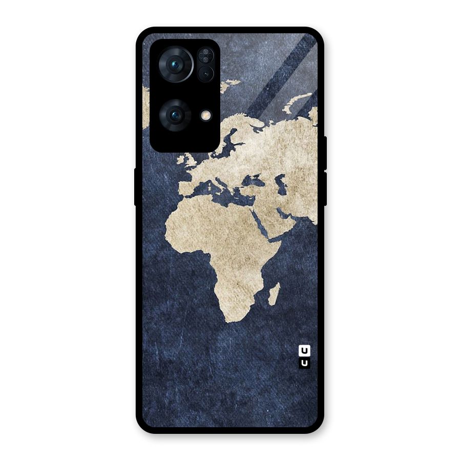 World Map Blue Gold Glass Back Case for Oppo Reno7 Pro 5G