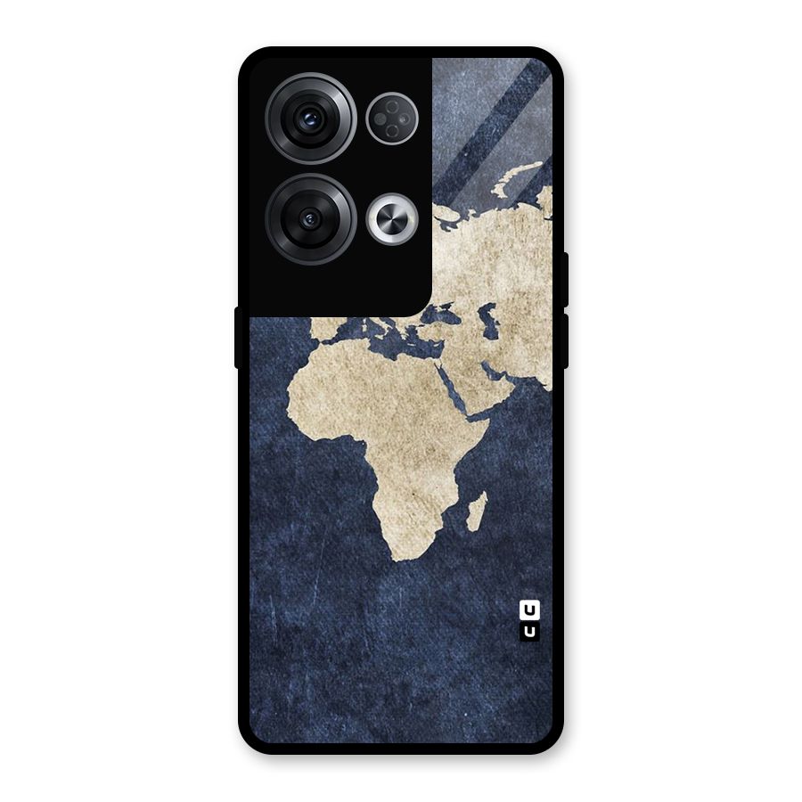 World Map Blue Gold Glass Back Case for Oppo Reno8 Pro 5G
