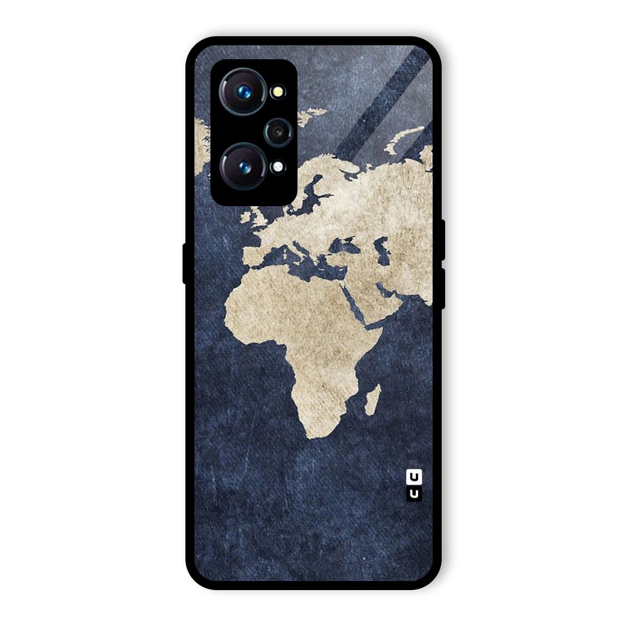 World Map Blue Gold Glass Back Case for Realme GT 2