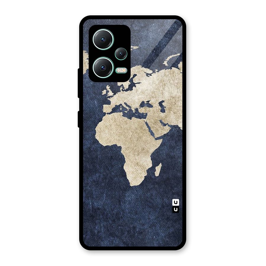 World Map Blue Gold Glass Back Case for Redmi Note 12 5G