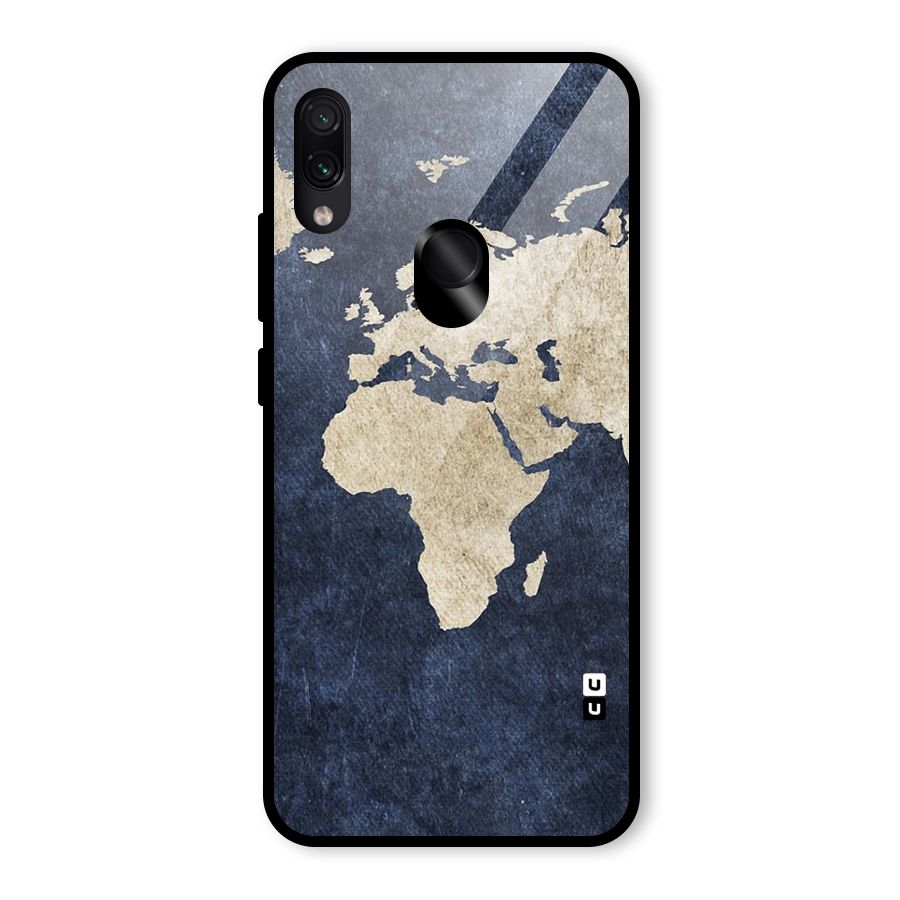 World Map Blue Gold Glass Back Case for Redmi Note 7 Pro