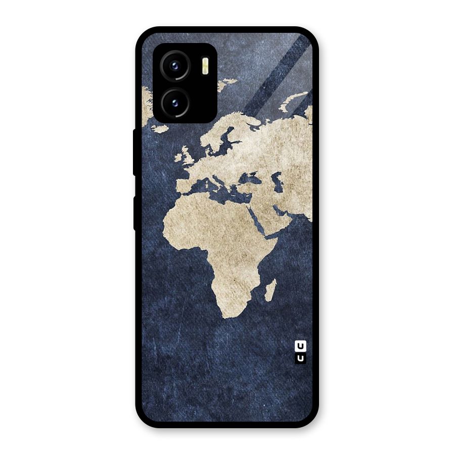 World Map Blue Gold Glass Back Case for Vivo Y15s