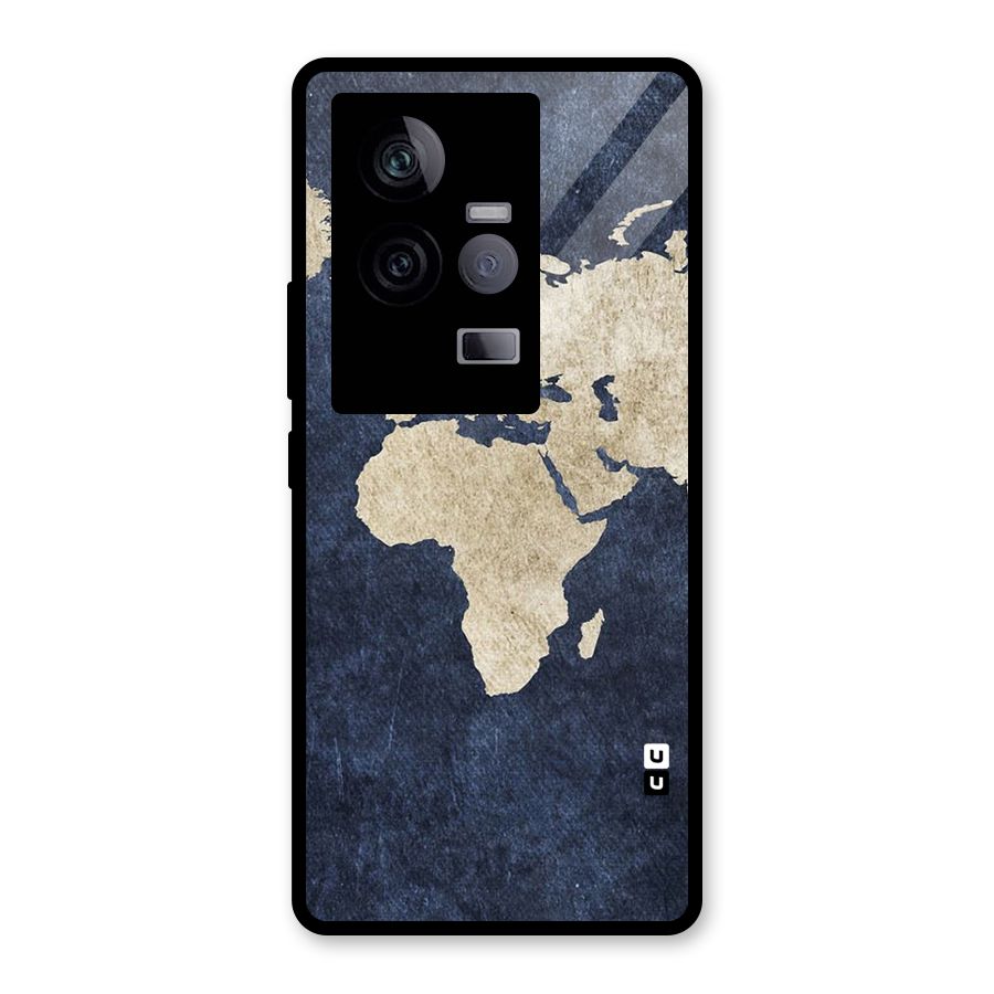 World Map Blue Gold Glass Back Case for Vivo iQOO 11 5G