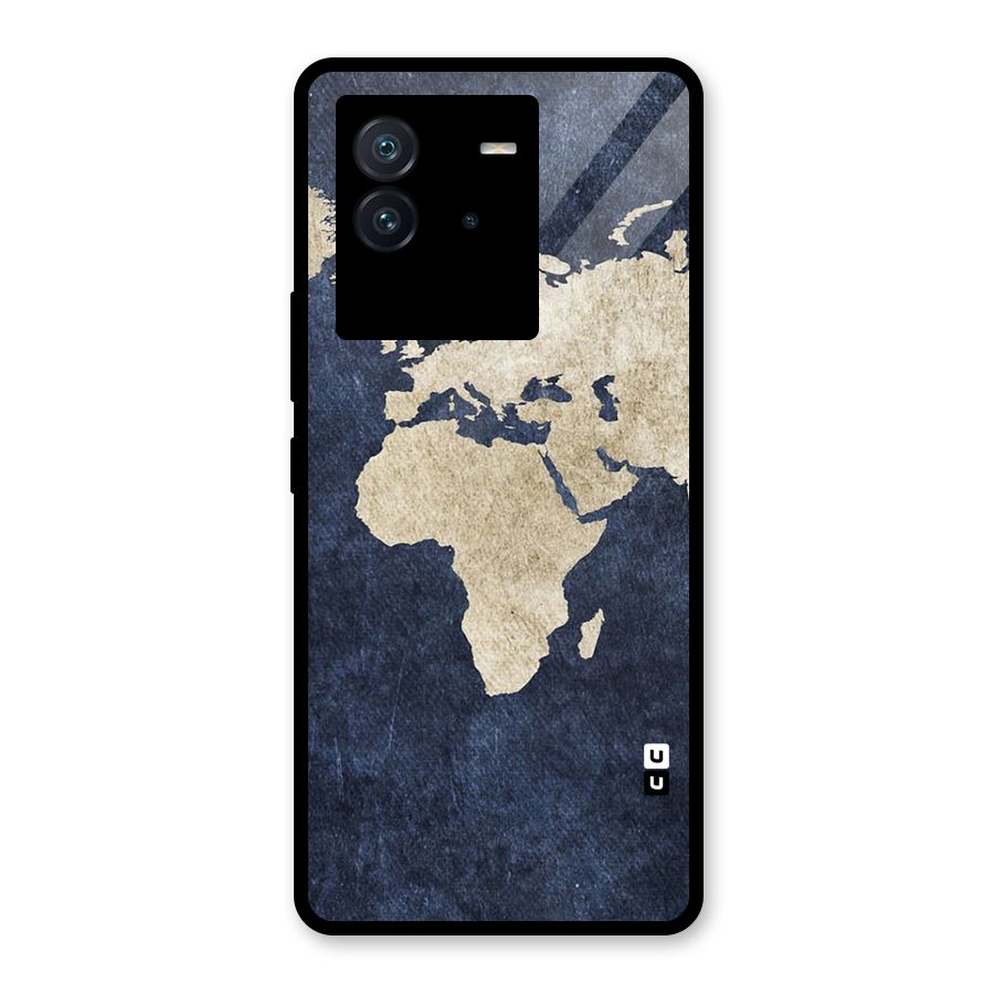 World Map Blue Gold Glass Back Case for Vivo iQOO Neo 6 5G
