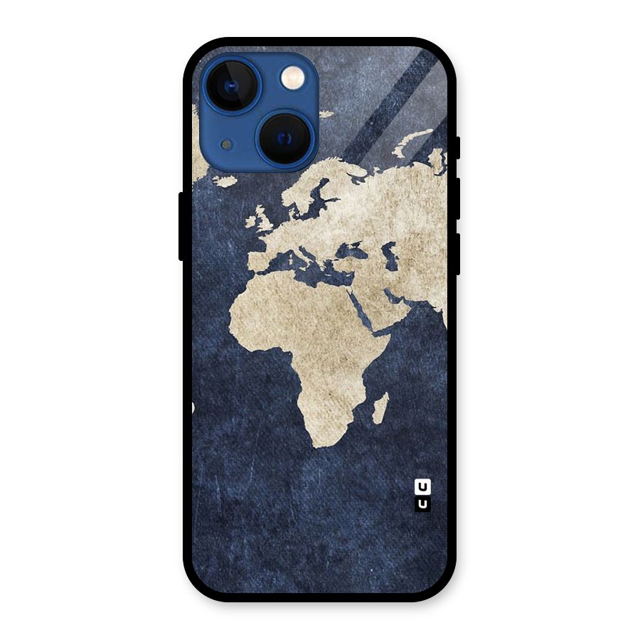 World Map Blue Gold Glass Back Case for iPhone 13 Mini