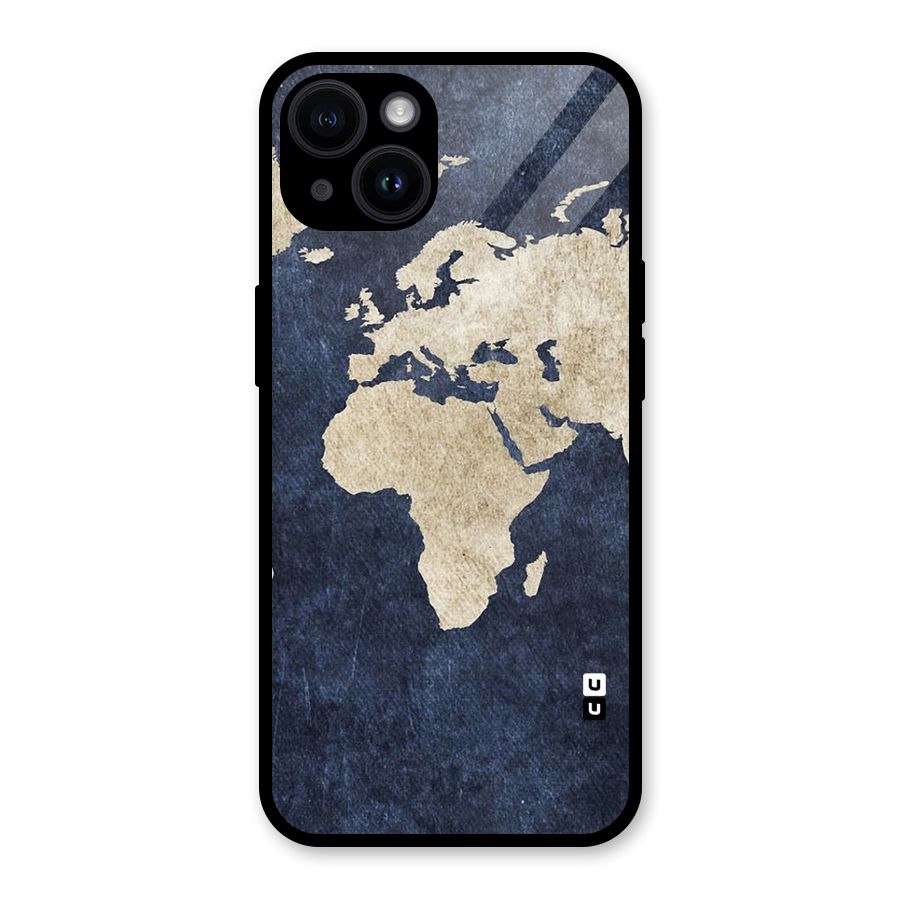 World Map Blue Gold Glass Back Case for iPhone 14