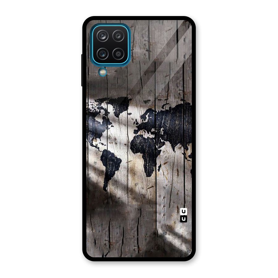 World Map Wood Design Glass Back Case for Galaxy A12