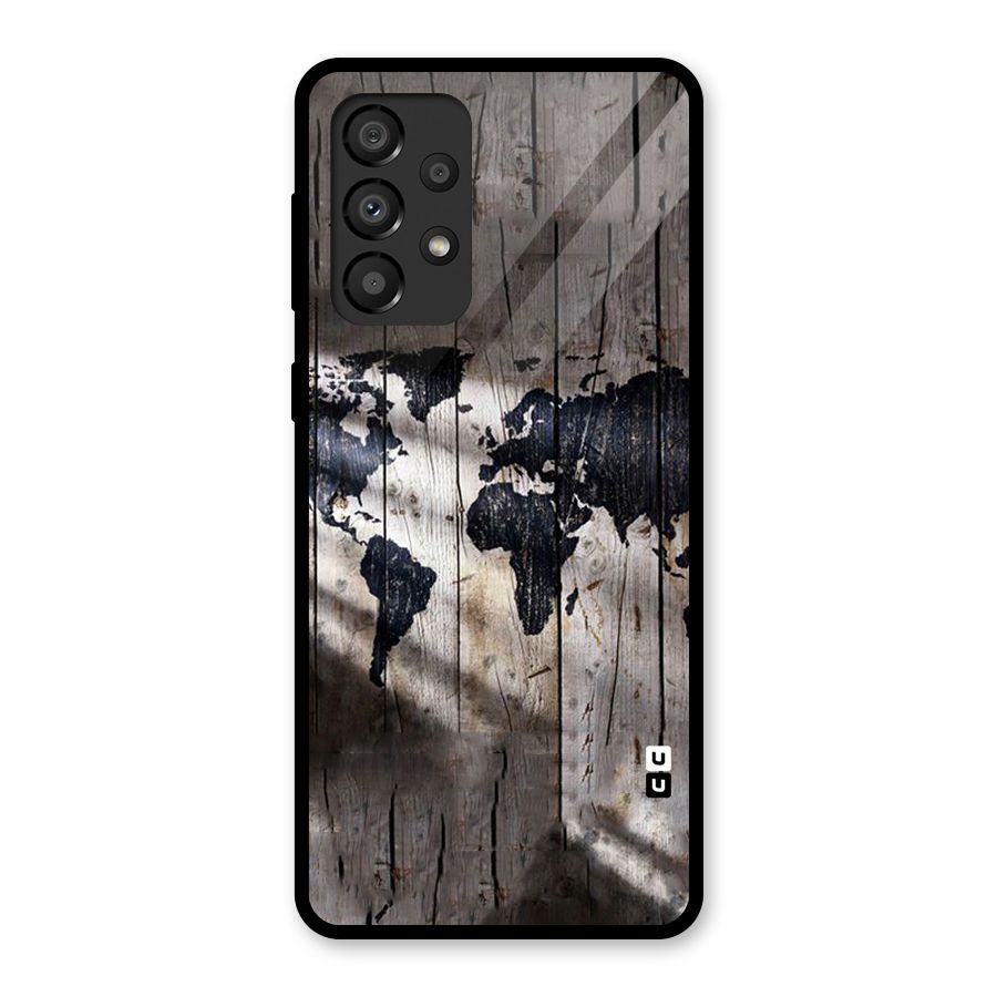 World Map Wood Design Glass Back Case for Galaxy A33 5G