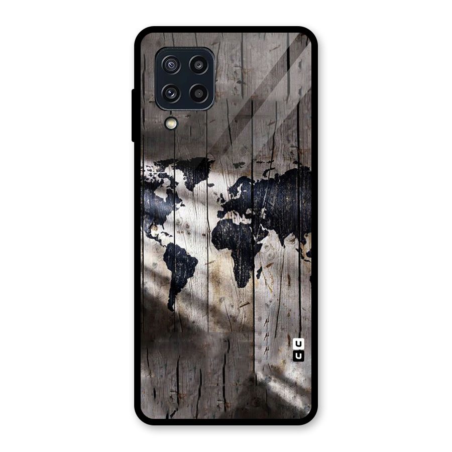 World Map Wood Design Glass Back Case for Galaxy M32