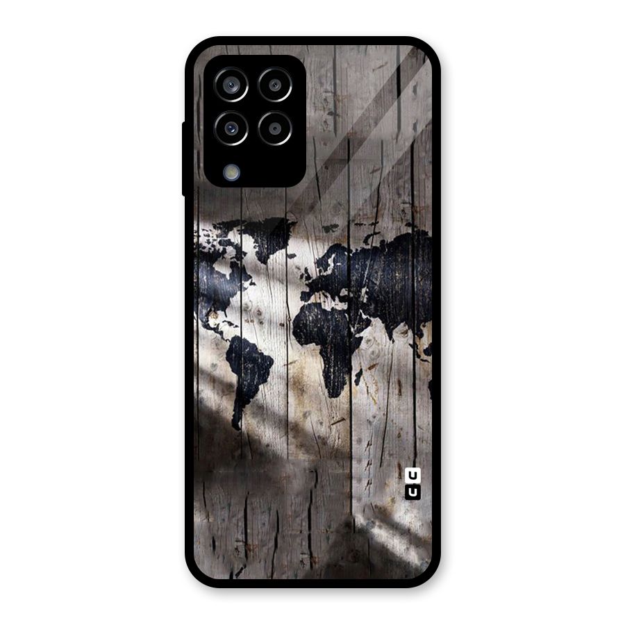 World Map Wood Design Glass Back Case for Galaxy M33