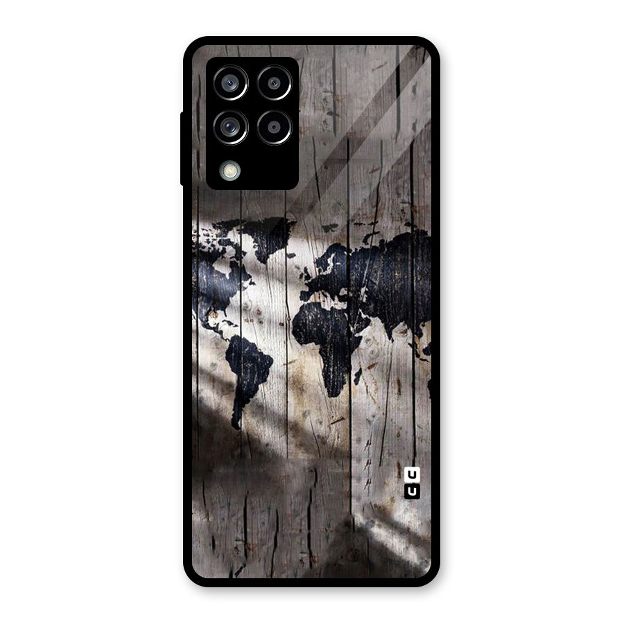 World Map Wood Design Glass Back Case for Galaxy M53 5G