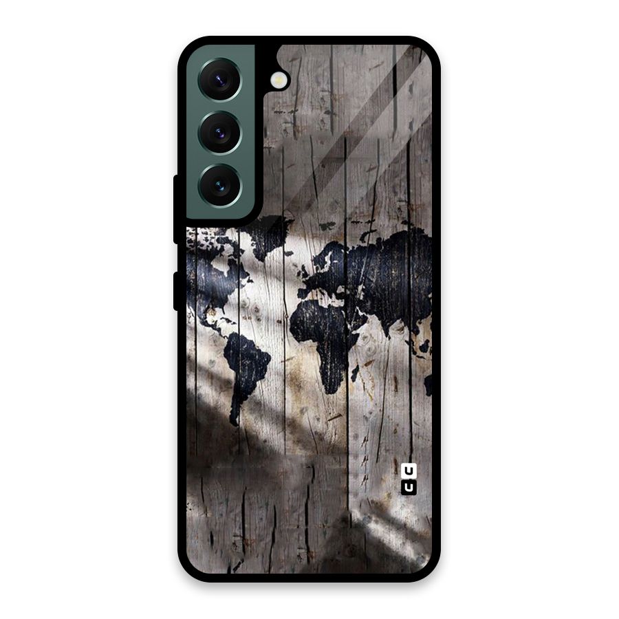 World Map Wood Design Glass Back Case for Galaxy S22 5G