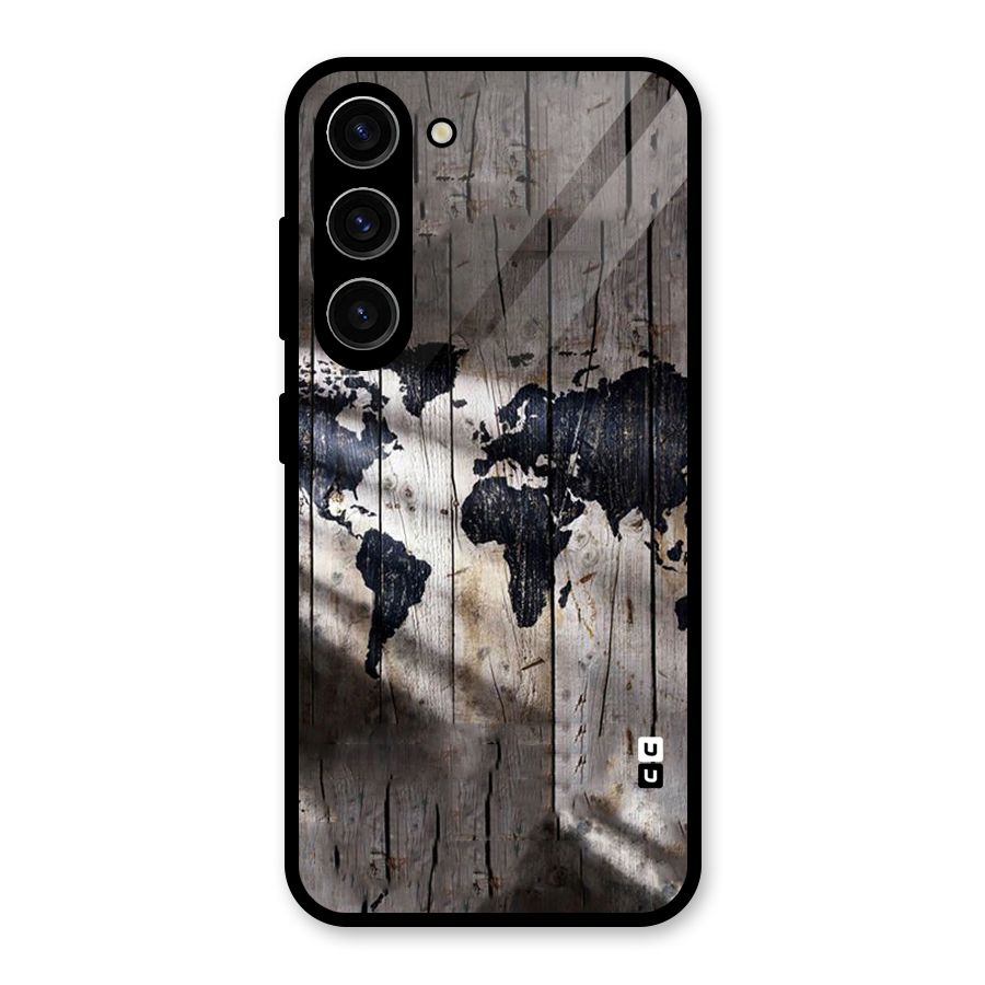 World Map Wood Design Glass Back Case for Galaxy S23
