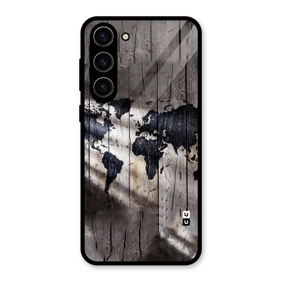 World Map Wood Design Glass Back Case for Galaxy S23 Plus