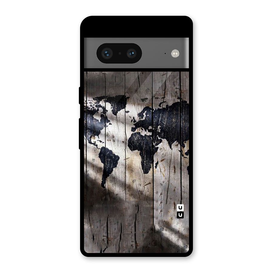 World Map Wood Design Glass Back Case for Google Pixel 7