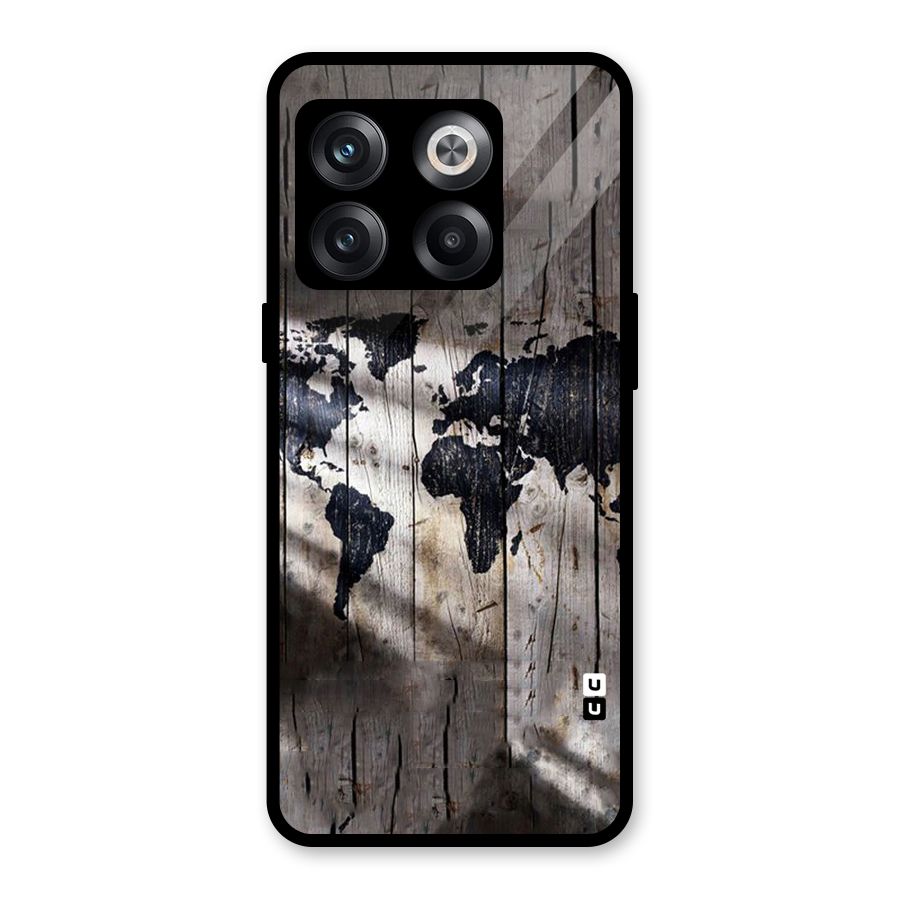 World Map Wood Design Glass Back Case for OnePlus 10T