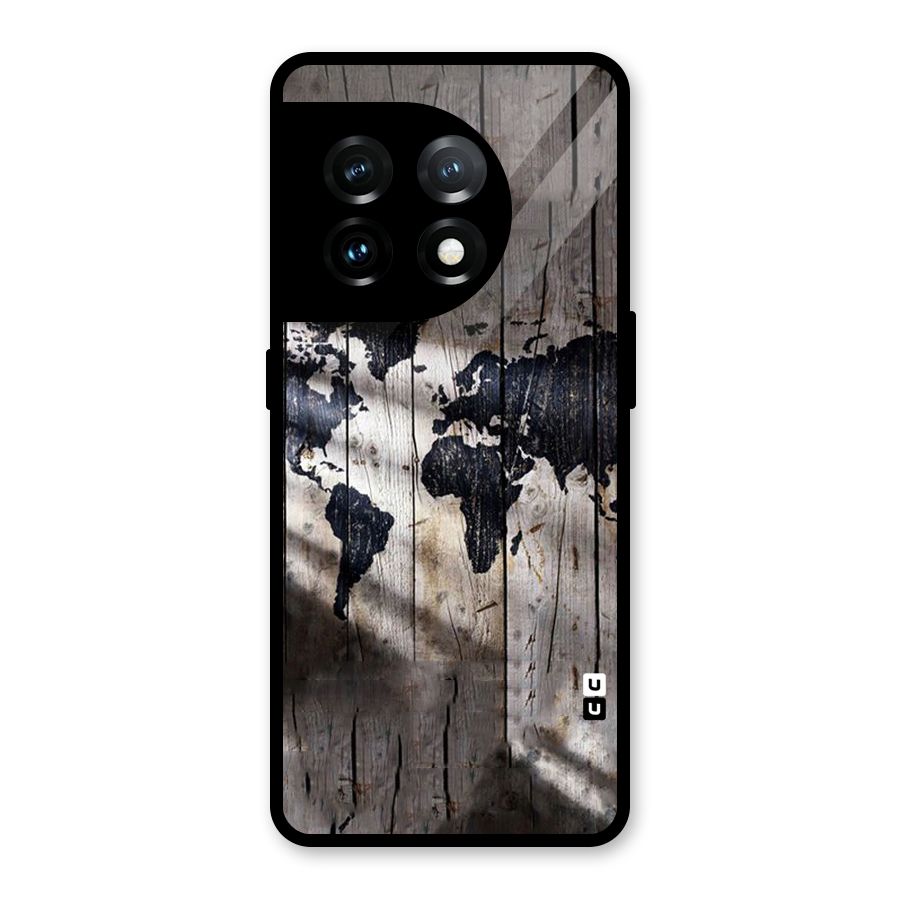 World Map Wood Design Glass Back Case for OnePlus 11