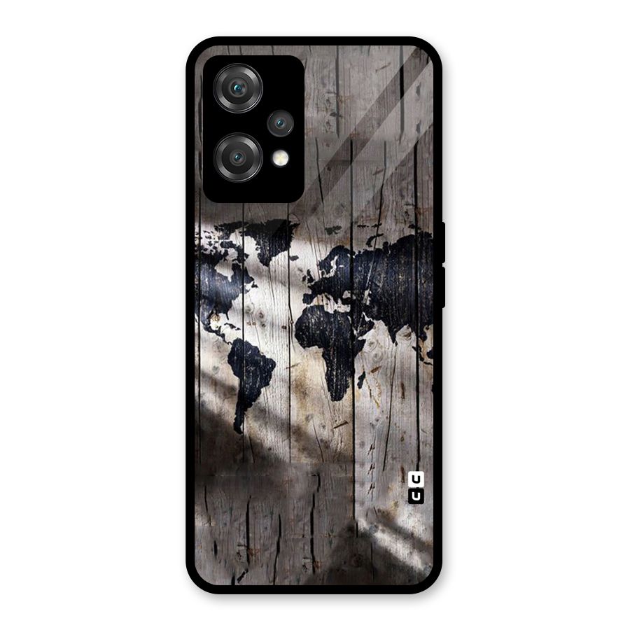 World Map Wood Design Glass Back Case for OnePlus Nord CE 2 Lite 5G