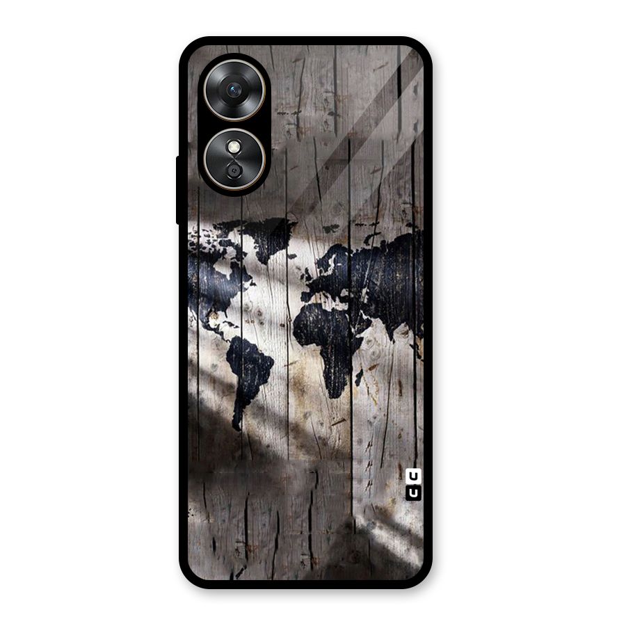 World Map Wood Design Glass Back Case for Oppo A17