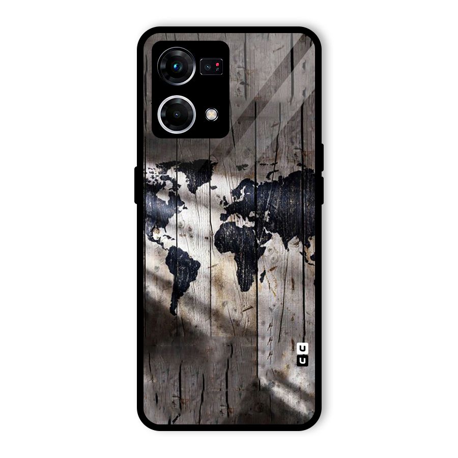 World Map Wood Design Glass Back Case for Oppo F21 Pro 5G