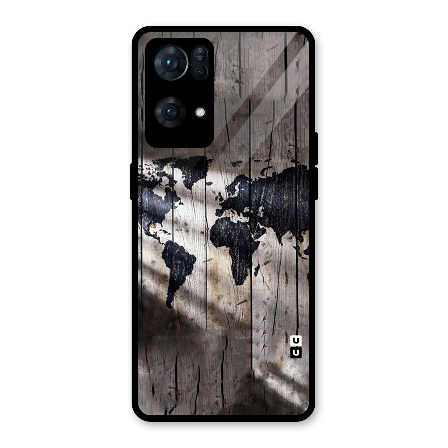 World Map Wood Design Glass Back Case for Oppo Reno7 Pro 5G