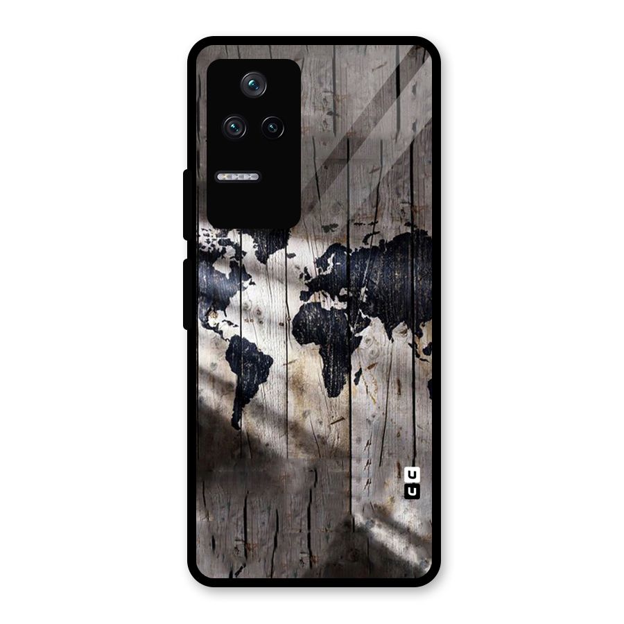 World Map Wood Design Glass Back Case for Poco F4 5G