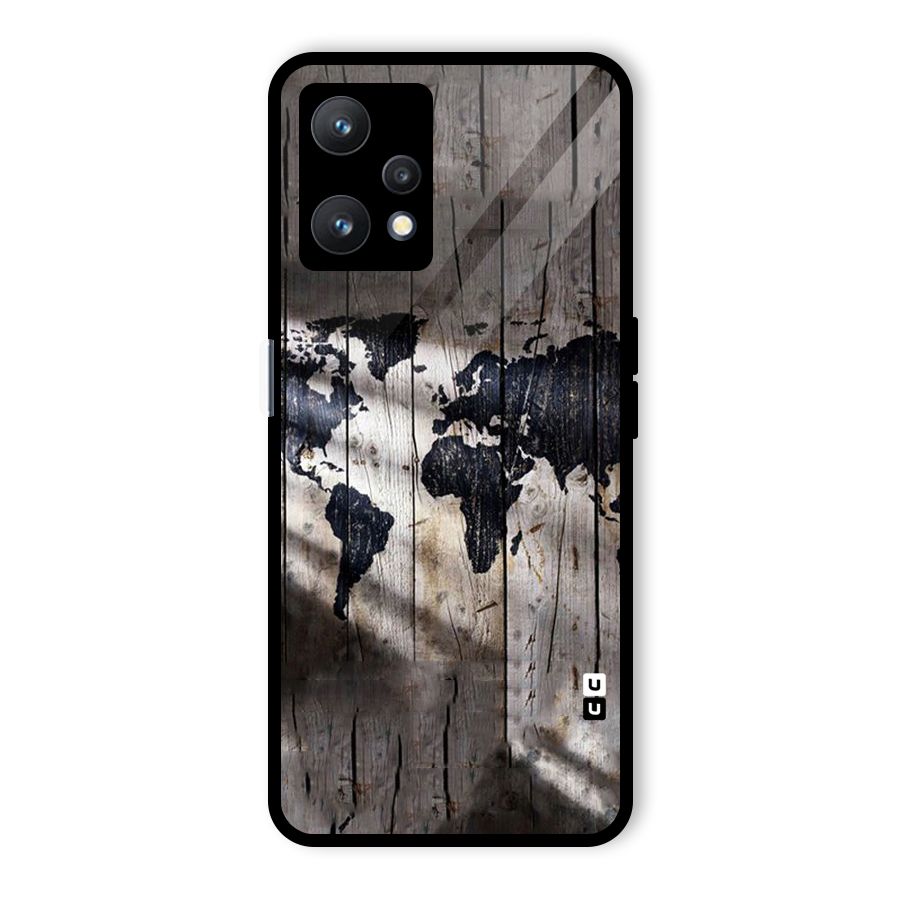 World Map Wood Design Glass Back Case for Realme 9 Pro 5G