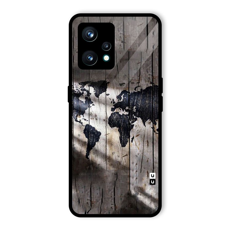 World Map Wood Design Glass Back Case for Realme 9 Pro Plus 5G