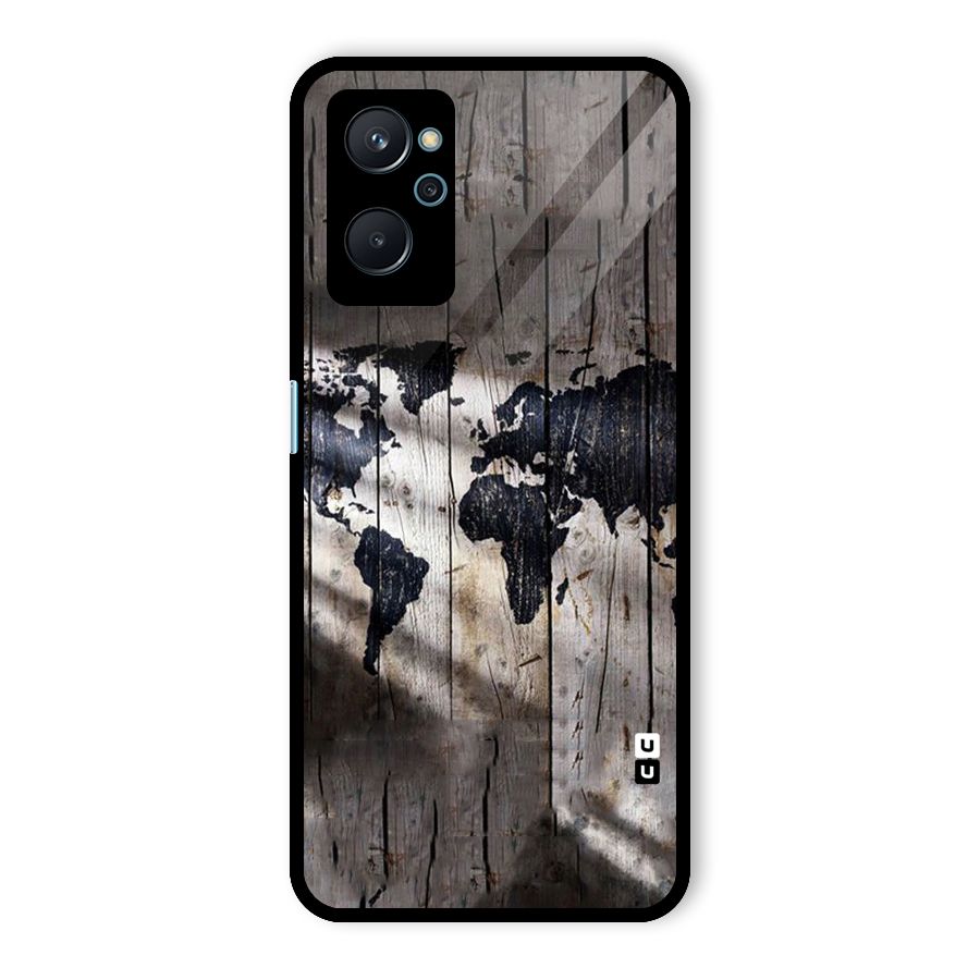 World Map Wood Design Glass Back Case for Realme 9i