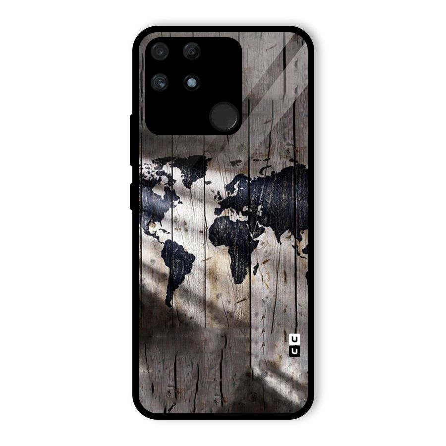 World Map Wood Design Glass Back Case for Realme Narzo 50A