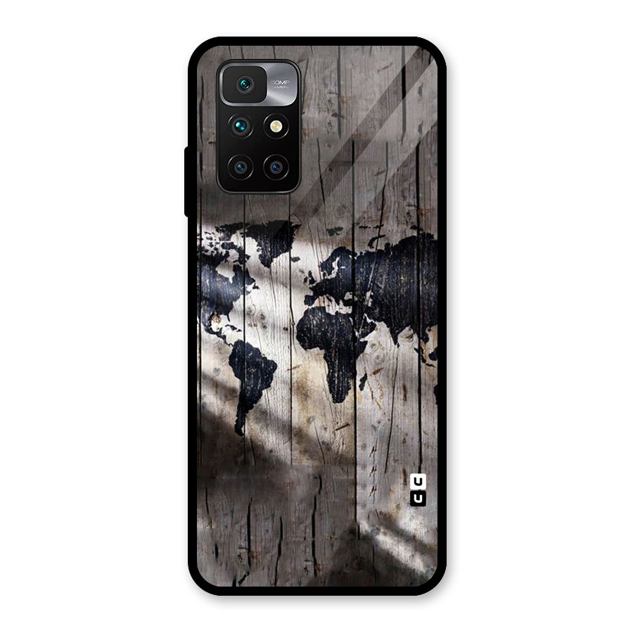World Map Wood Design Glass Back Case for Redmi 10 Prime