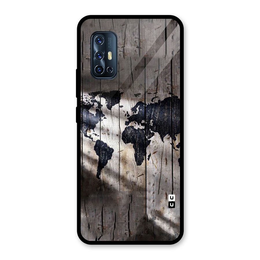 World Map Wood Design Glass Back Case for Vivo V17