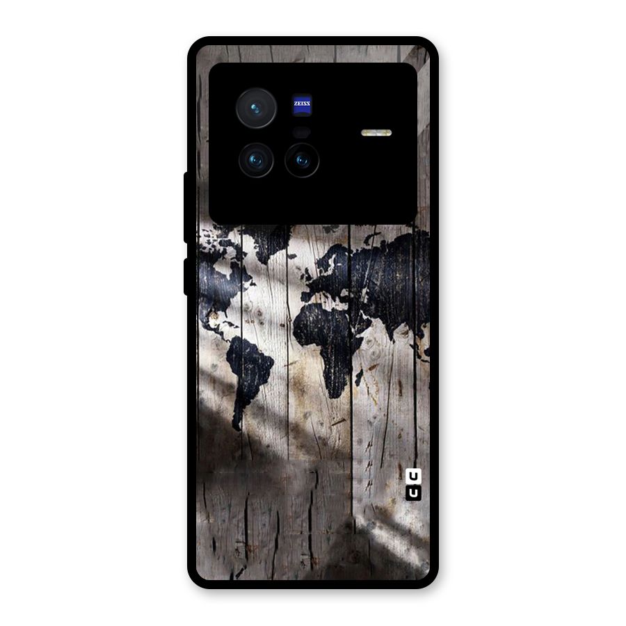 World Map Wood Design Glass Back Case for Vivo X80