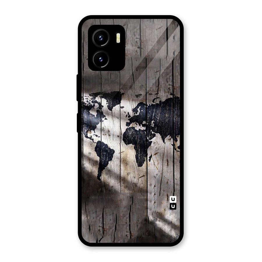 World Map Wood Design Glass Back Case for Vivo Y15s