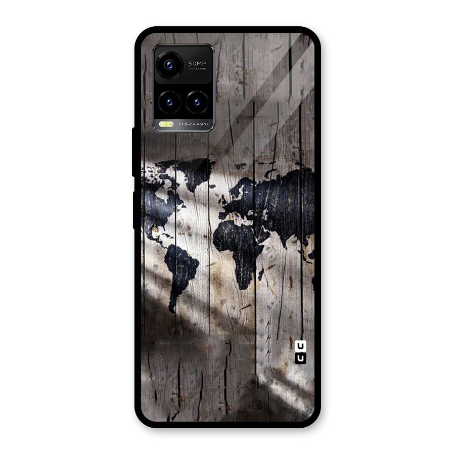 World Map Wood Design Glass Back Case for Vivo Y21A