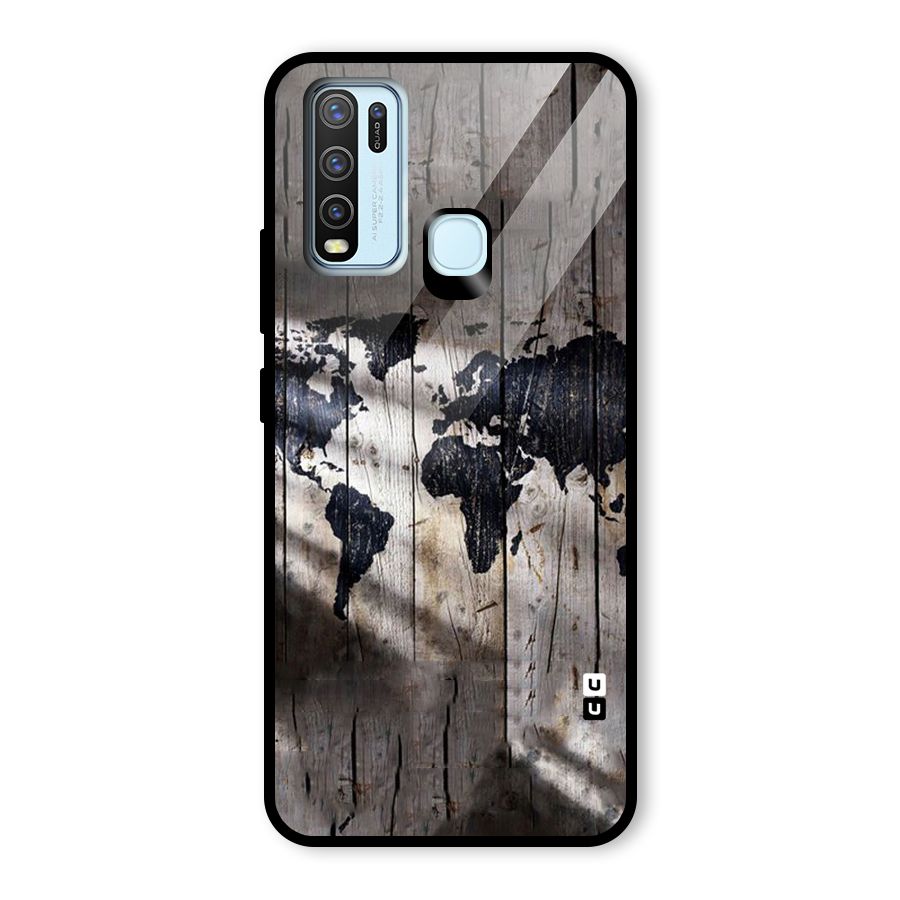 World Map Wood Design Glass Back Case for Vivo Y30