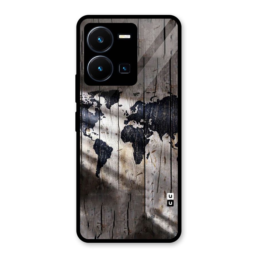 World Map Wood Design Glass Back Case for Vivo Y35