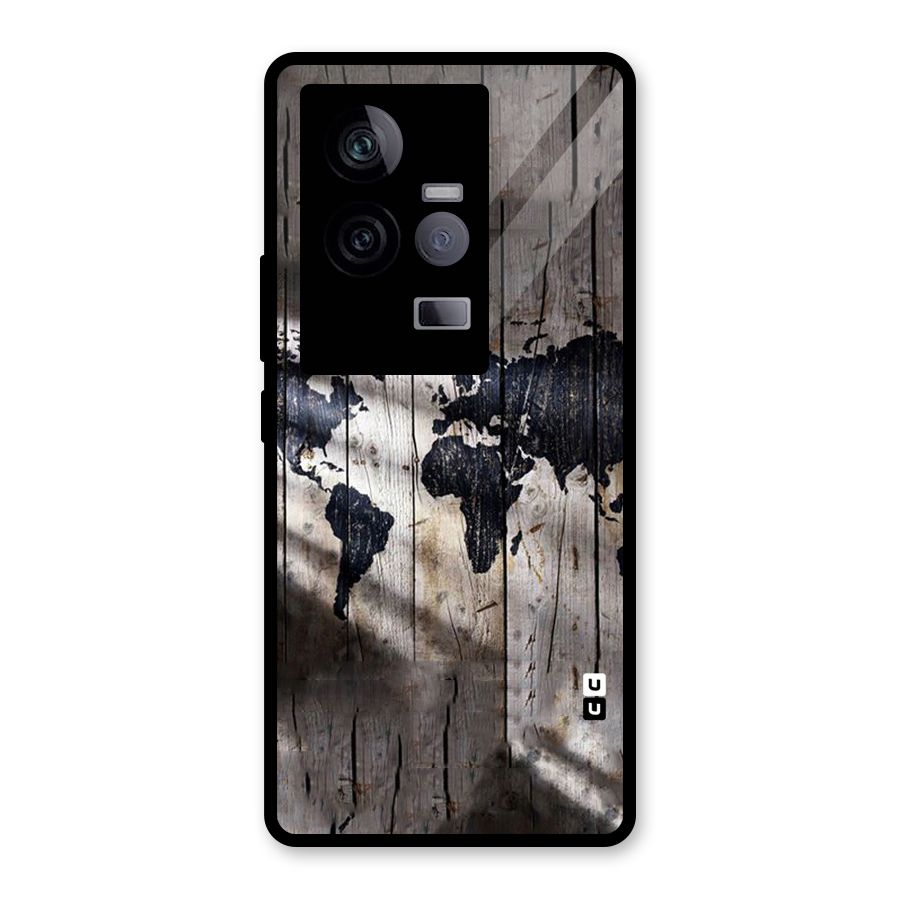 World Map Wood Design Glass Back Case for Vivo iQOO 11 5G