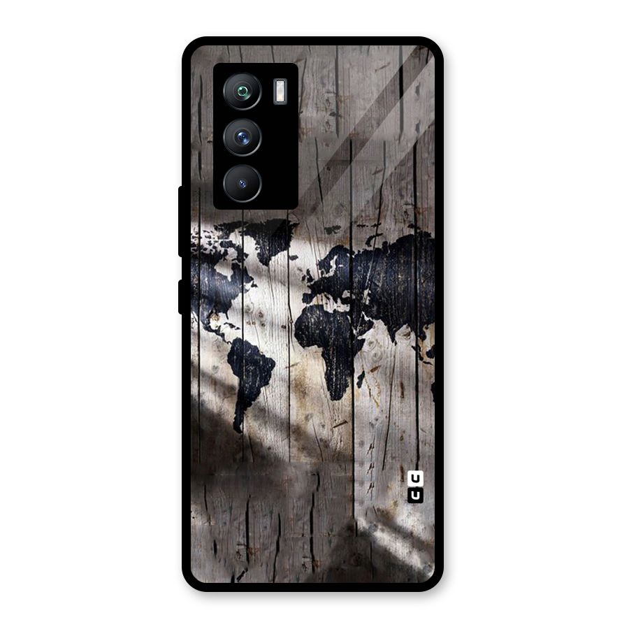 World Map Wood Design Glass Back Case for Vivo iQOO 9 SE