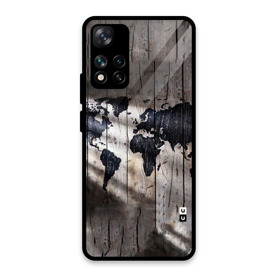 World Map Wood Design Glass Back Case for Xiaomi 11i 5G