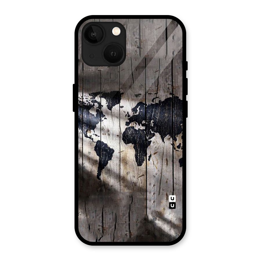 World Map Wood Design Glass Back Case for iPhone 13