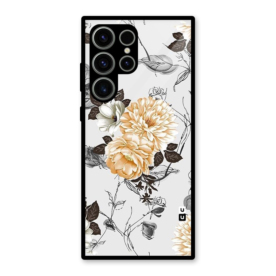 Yellow Floral Glass Back Case for Galaxy S23 Ultra