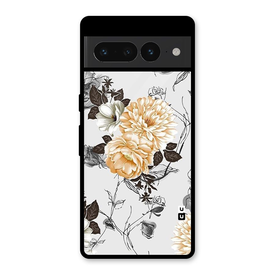Yellow Floral Glass Back Case for Google Pixel 7 Pro